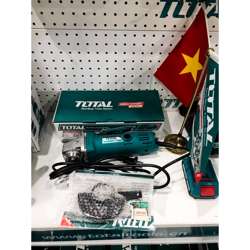 MÁY MÀI GÓC cầm tay 100mm công suất lên đến 800W Chính hãng TOTAL, Cắt sắt, gỗ, inox, cắt đá TG1081006 công tắc đuôi
