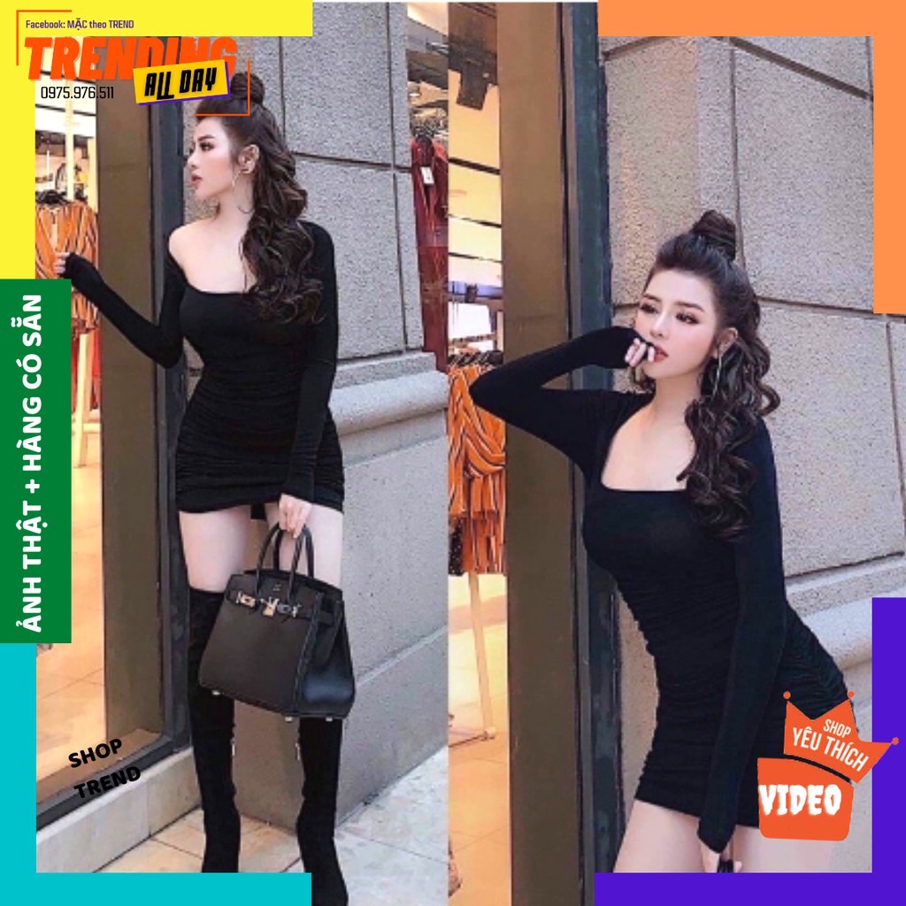 [FRESHIP + MÃ GIẢM GIÁ 10K] Váy Body Cổ Vuông Dài Tay, Nhún Eo. Đầm Tiểu Thư Dài Tay Sang Chảnh, Đẹp Mọi Hoàn Cảnh. | BigBuy360 - bigbuy360.vn