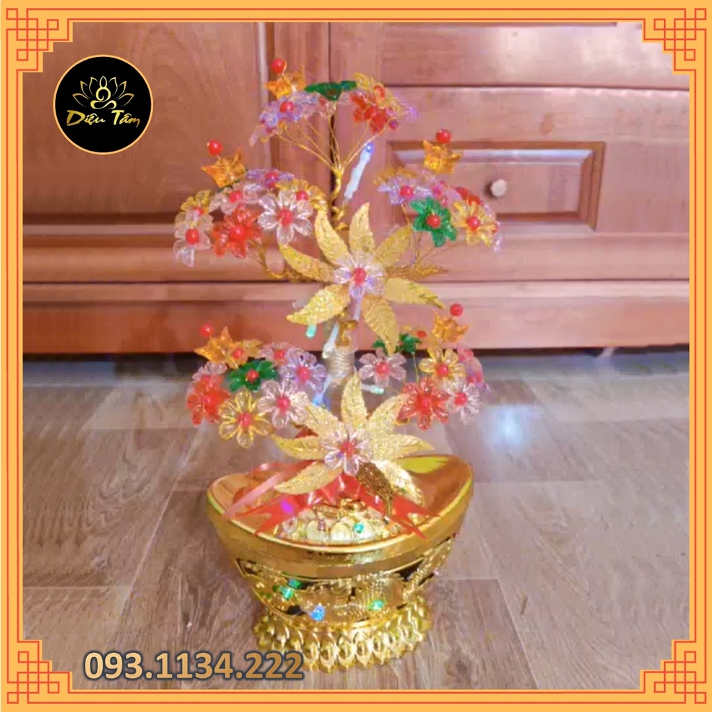 Cây phú quý tài lộc có đèn trang trí ban thờ đồ phong thuỷ