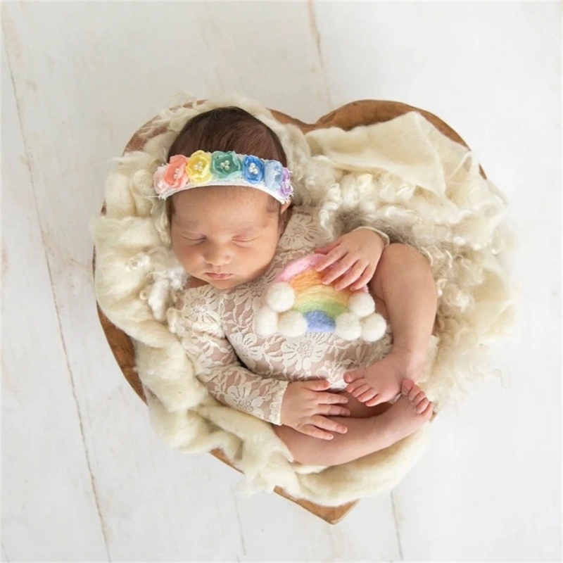 Bộ Áo Liền Quần + Băng Đô Ren Hoa Dành Cho Chụp Hình Em Bé Sơ Sinh