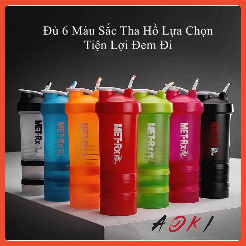 Bình nước xịn  bình lắc, shaker thể thao, tập gym 450ml có quả lắc lò xo có hộp chia ngăn đựng whey