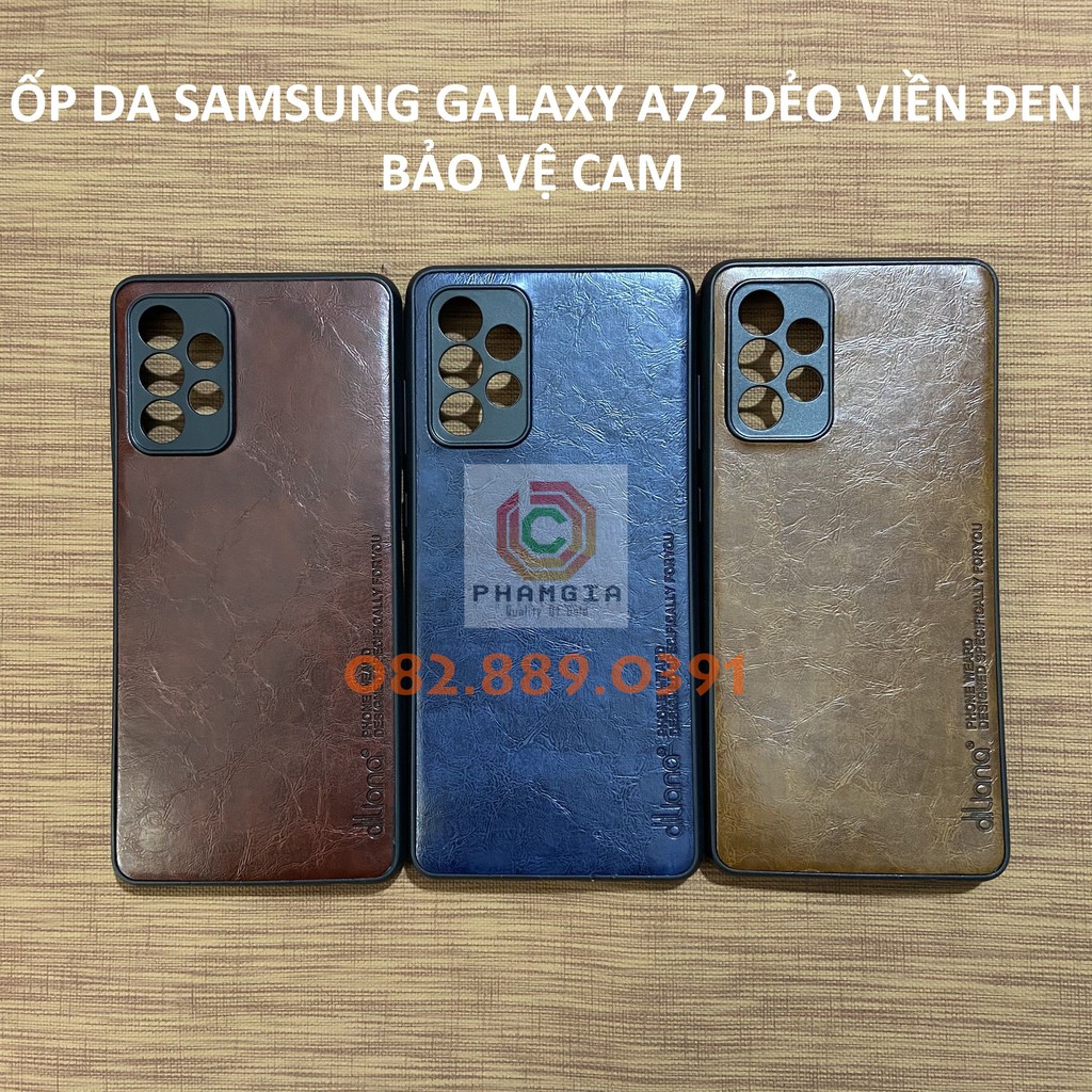 Ốp da Samsung Galaxy A72 (4G/5G) dẻo đen có viền bảo vệ cam