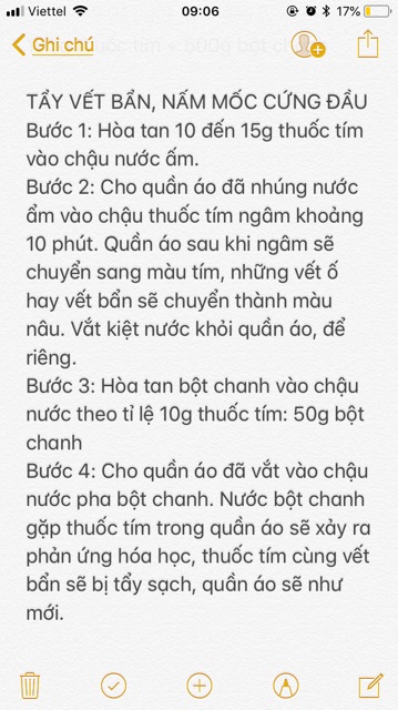 Combo thuốc tẩy mốc, tẩy trắng quần áo (Thuốc tím KMnO4 + bột chua)