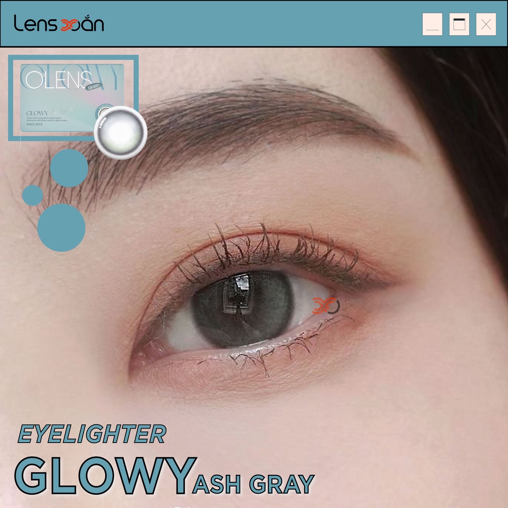 KÍNH ÁP TRÒNG EYELIGHTER GLOWY ASH GRAY của OLENS: LENS XÁM PHỦ BÓNG MIX 3 DẢI MÀU SÁNG NHẸ| LENS XOẮN