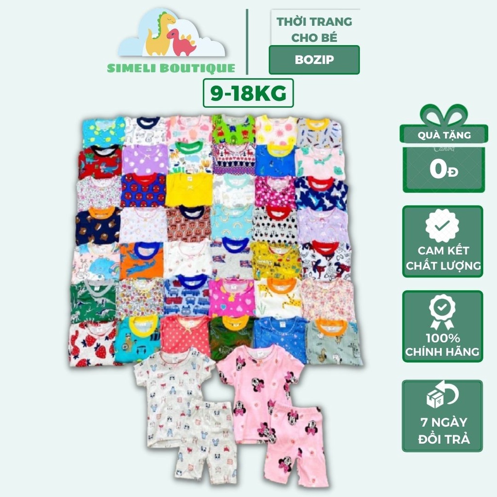 Bộ Bozip Cộc Tay Hàng Cao Cấp Loại 1 Cho Bé Trai Bé Gái 9-18kg (QATE013)