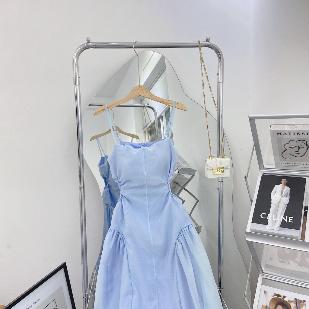 ĐẦM MIDI 2 DÂY XANH KHOÉT EO