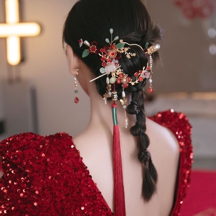 [Aishang Trang Sức Đẹp] Kẹp Tóc Tua Rua Cài Tóc Phối Ngọc Trai Phong Cách Trung Hoa Cổ Điển Hợp Thời Trang