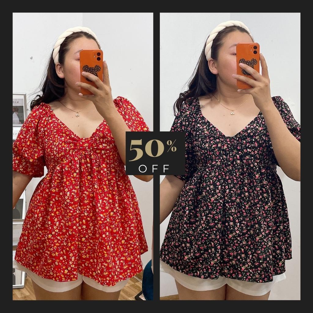 Áo babydoll bigsize nữ hoạ tiết hoa có chun sau 60-80kg AH1 | BigBuy360 - bigbuy360.vn