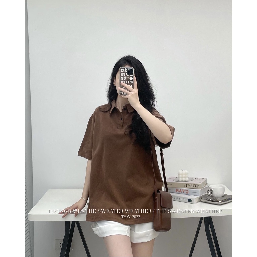 (Ảnh thật) Áo pull trơn chất thô mặt tuyết tay lỡ cổ polo basic the.sweaterweather TSW