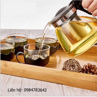 Bộ Ấm Chén Pha Trà Thủy Tinh Có Lưới Lọc Inox Kèm 4 Chén (Ly) Sang Trọng
