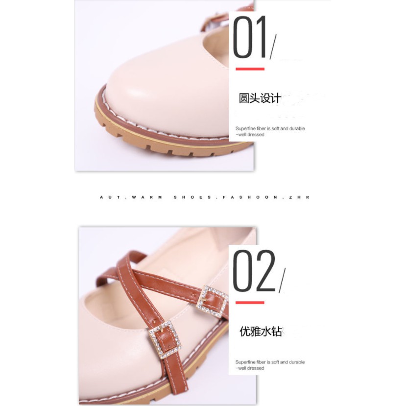Giày Búp Bê Nữ Slip On Đính Đá Đế Thấp 4CM Phong Cách Nhật Bản Quai Ngang
