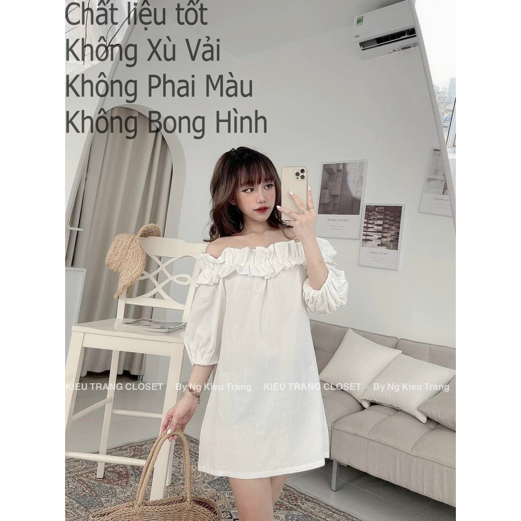 [ V03] Đầm⚡Bán Lỗ⚡váy trễ vai chun tay lửng màu trắng kiểu công chúa ulzzang obiking | BigBuy360 - bigbuy360.vn