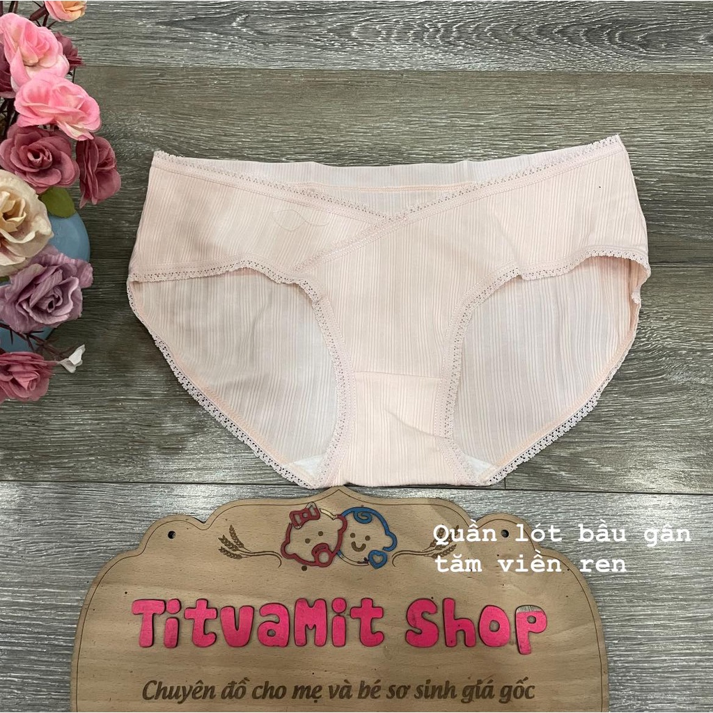 Quần lót bầu cạp chéo vân tăm viền ren