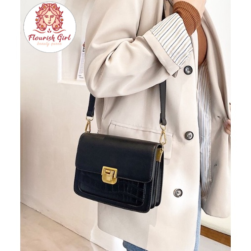 Túi xách nữ vuông đeo chéo da dập vân phong cách basic Hàn Quốc, Túi xách da trơn đơn giản Size 18 - FREESHIP