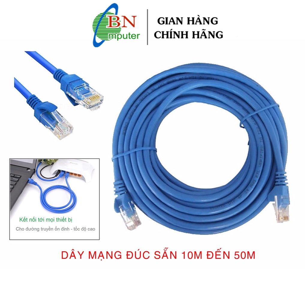 Dây Mạng bấm sẵn 2 đầu CAT 6E 10m 15m 20m 25m 30m 40m 50m - dây chính hãng LBLINK có màu xanh - trắng