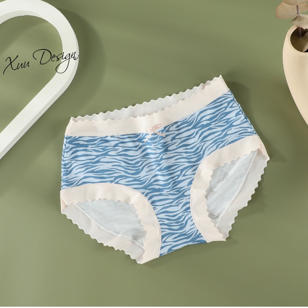Quần lót nữ cotton họa tiết da báo phối ren viền XUU, chất liệu co dãn QC87