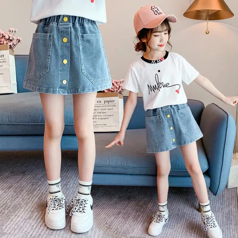 Chân Váy Denim Lửng Mùa Hè Phong Cách Mới Dành Cho Bé Gái