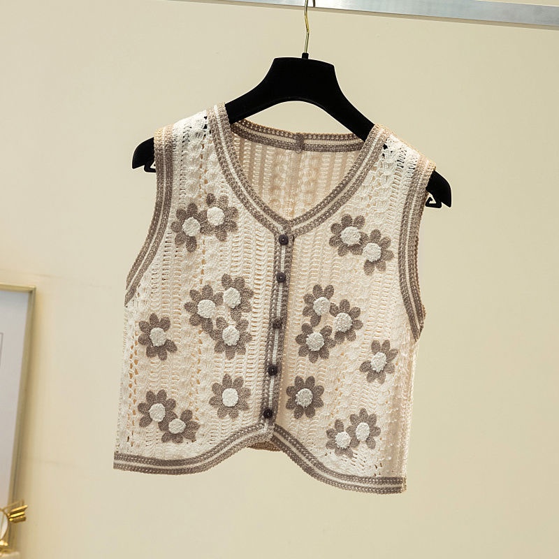 Áo Dệt Kim Thêu Họa Tiết Xinh Xắn Thời Trang 164152 Áo Sweater Không Tay Phong Cách Retro Cá Tính
