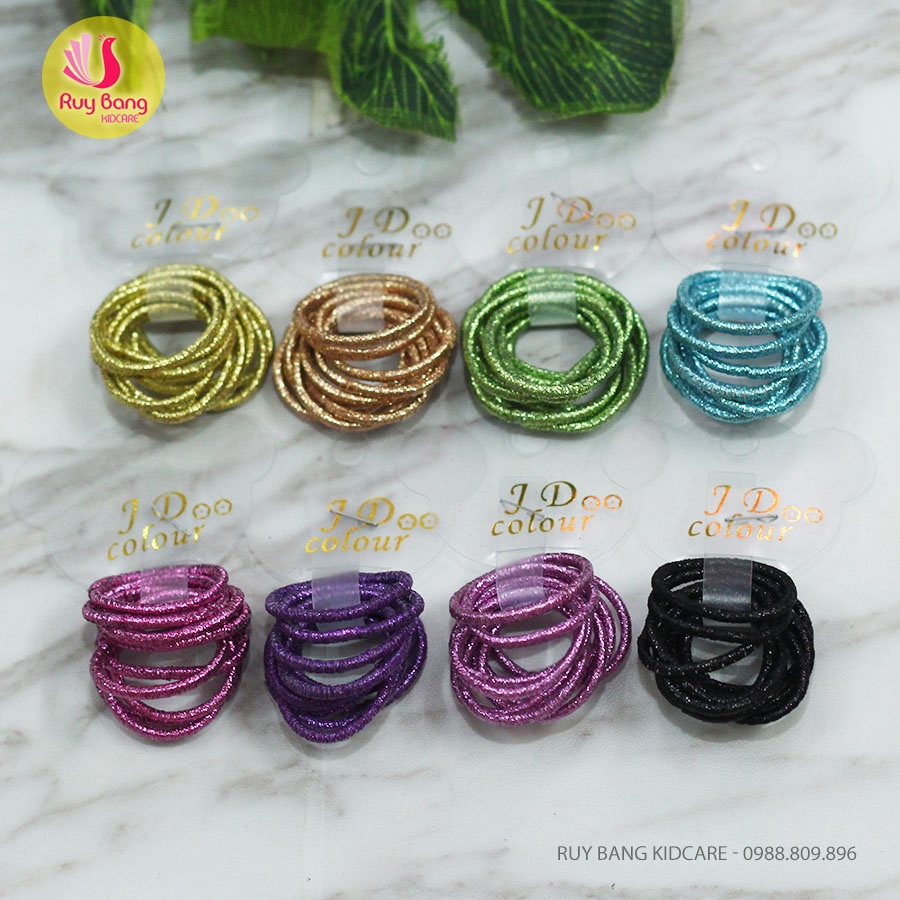 Dây buộc tóc trẻ em óng ánh JD - Vỉ 10 chiếc