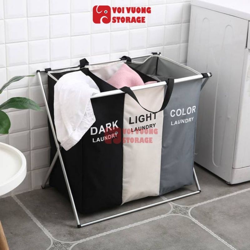 Giỏ Đựng Quần Áo Chia Ngăn Xếp Gọn Khung Nhôm VOI VUÔNG