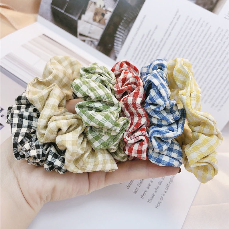 Dây cột tóc scrunchies vải caro hàn quốc đẹp CT04