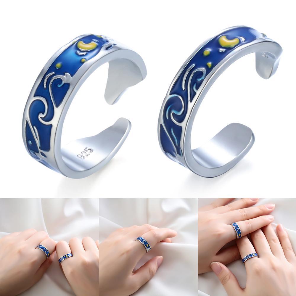 Nhẫn Cặp Màu Xanh Dương Thời Trang Độc Đáo|Đĩa Đựng Thức Ăn Hình Bầu Trời Sao Lãng Mạn