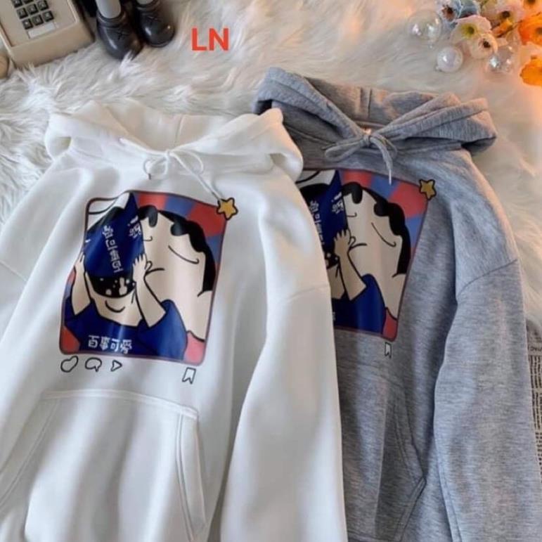Áo hoodie nỉ mũ shin uống nước Ln