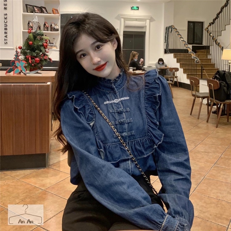 Sơ mi bò cúc cài , bèo tiểu thư hàng quảng châu cao cấp