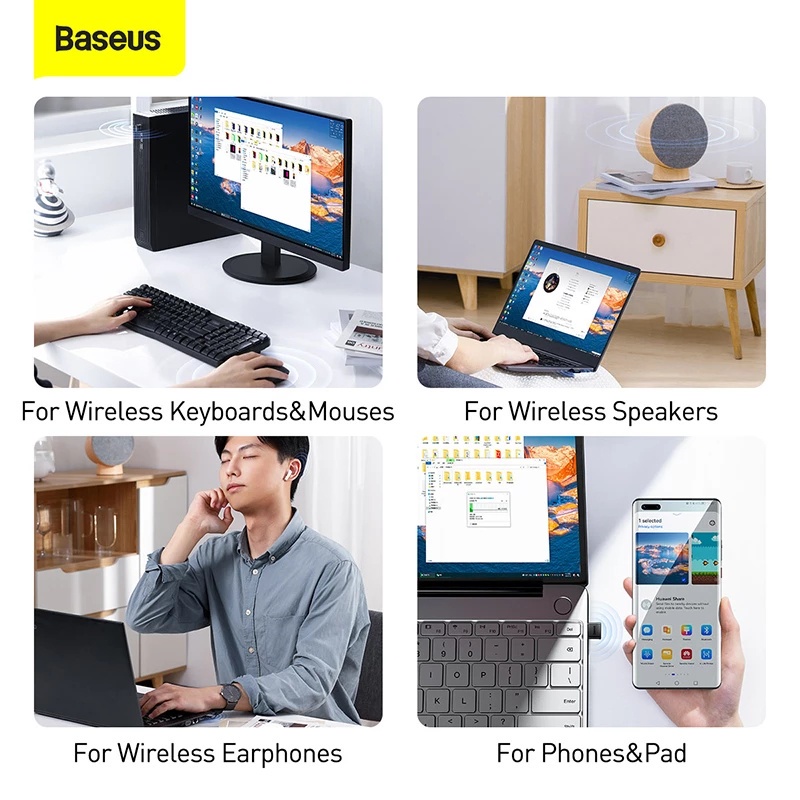 USB Bluetooth 5.0 Baseus kết nối nối tai nghe loa tay cầm chơi game cho pc máy tính  laptop ...- HSHOP