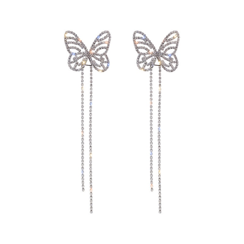 Bông Tai Dài Hình Bươm Bướm Đính Kim Cương Giả