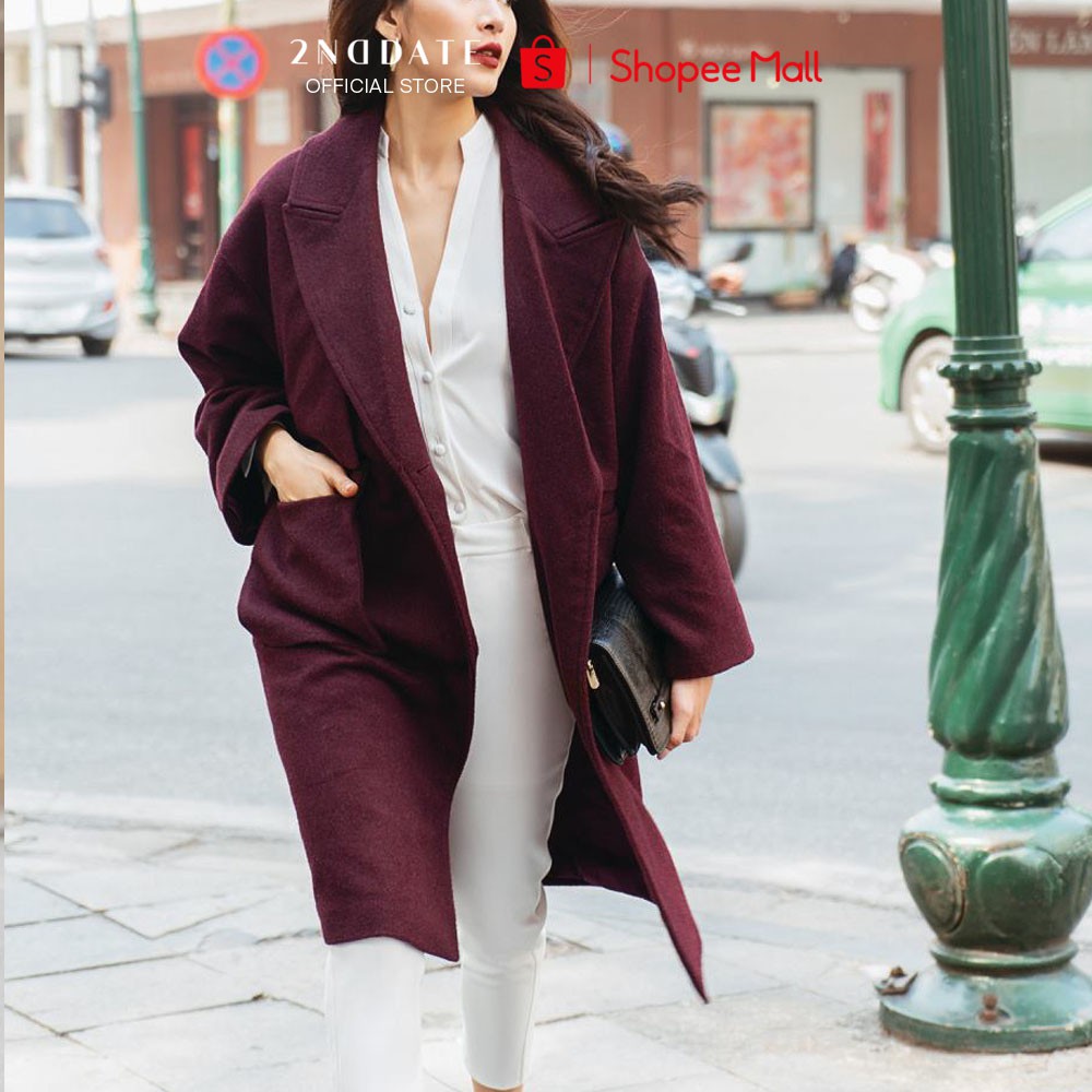 Áo khoác nữ dáng dài bigsize Burgundy 2NDDATE CO003BF