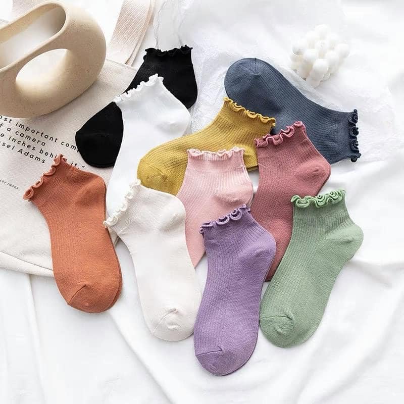Tất cổ ngắn bèo nhún nữ_ Sam_ Vớ dệt kim họa tiết bèo nhún nữ