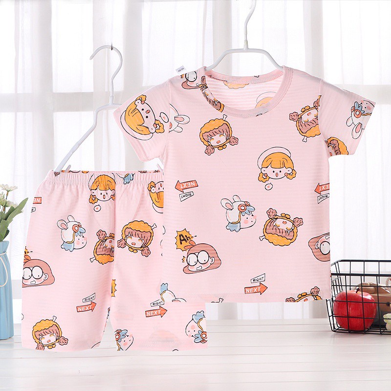 Set đồ ngủ tay ngắn vải cotton mỏng thời trang mùa hè thoáng mát dành cho bé