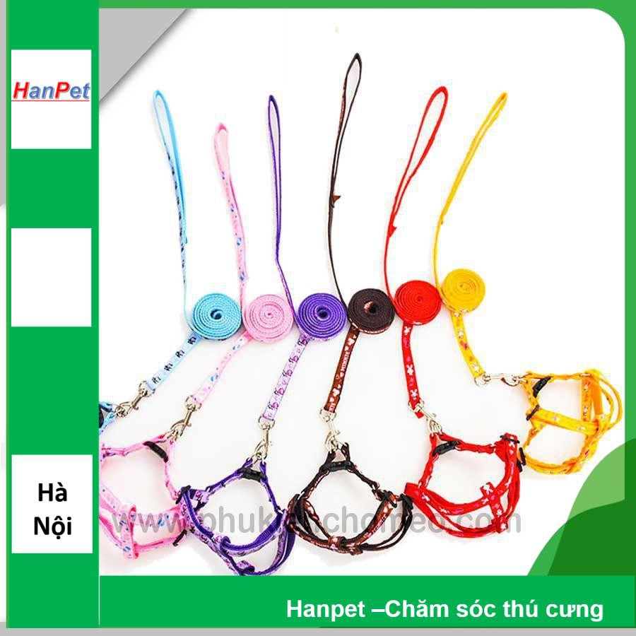 HN-SP318 - Dây dắt yên ngựa in hoa 1 mặt (hanpet 4711626) dây dắt chó mèo size 1.0 (dưới 3kg)