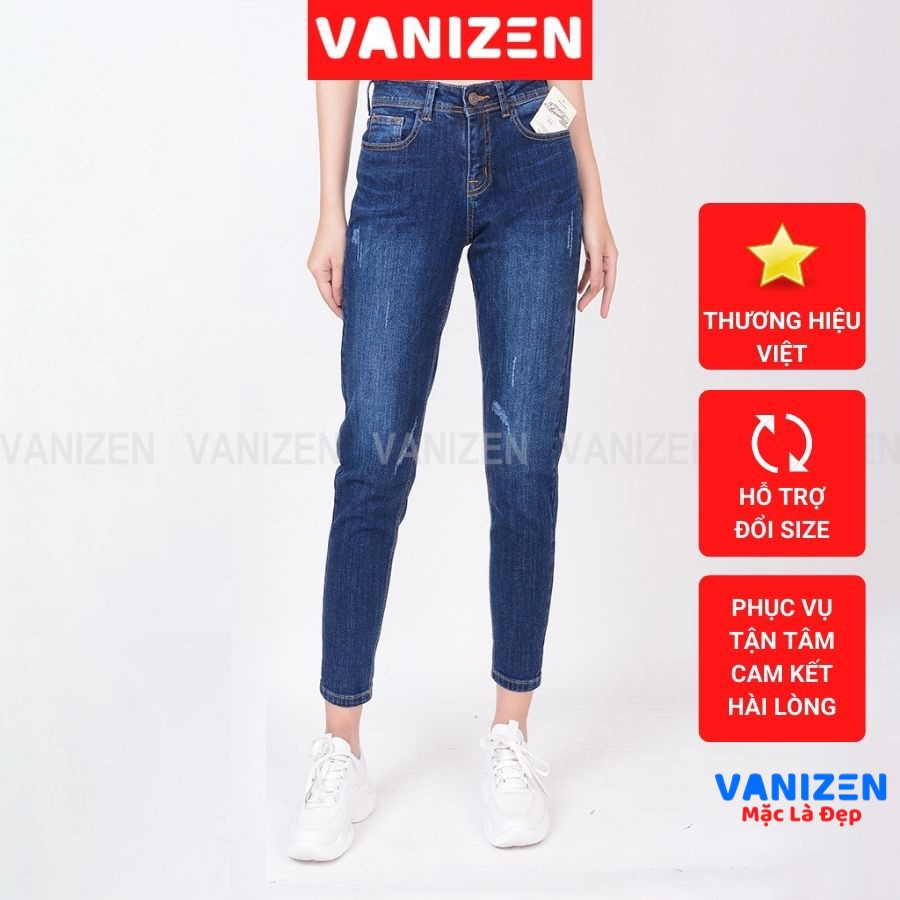 Quần jean nữ ống rộng baggy đẹp lưng cao cạp căn bản xước hàng hiệu cao cấp mã 377 VANIZEN