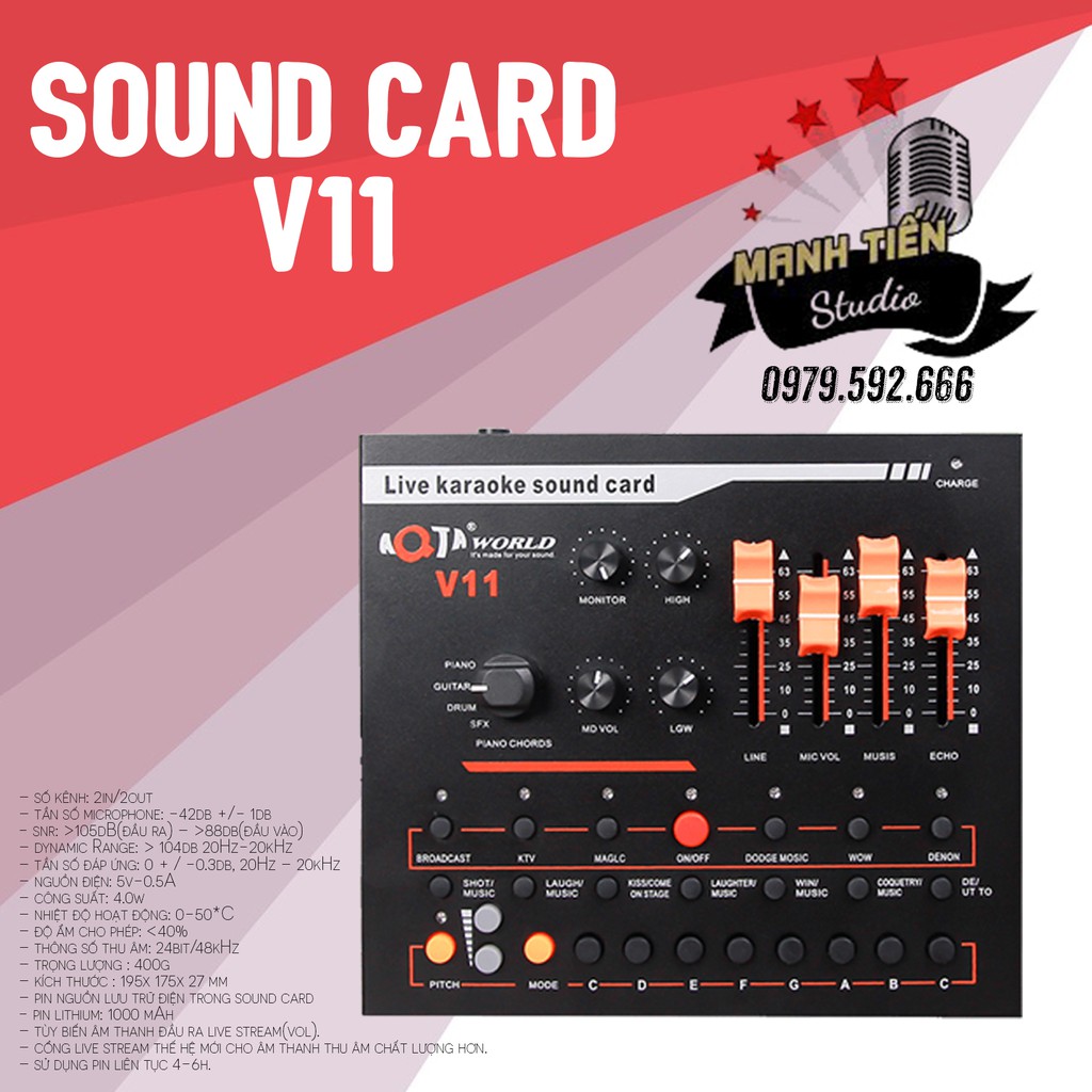 [Mã 154ELSALE2 giảm 7% đơn 300K] Sound Card Thu Âm AQTA V11 Đa Năng Hát Karaoke Và Livestream