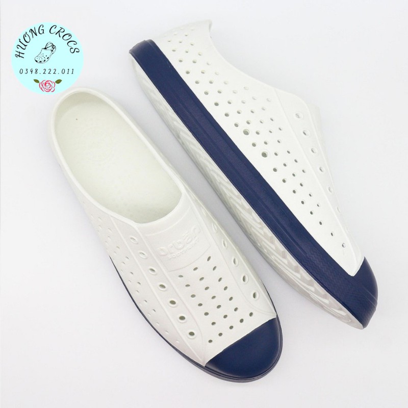 [Tặng 10 jibit] - Giày nhựa đi mưa, đi biển cực êm mềm nhẹ, thoáng khí, không thấm nước màu trắng đế navy