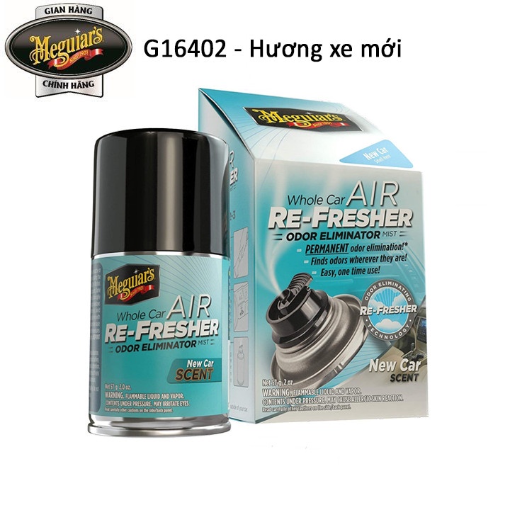 Xịt khử mùi diệt khuẩn nội thất xe hơi Meguiar's - Hương xe mới - Air Re-Fresher Mist, New Car - G16402, 2 oz