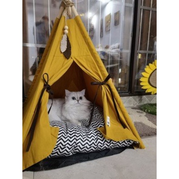 MS02- Lều trại kèm đệm nằm cho chó mèo cute, ổ nằm vải chó mèo