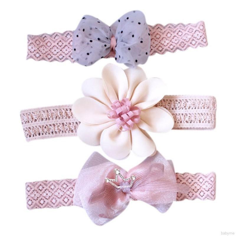 Babyme 3 Pcs Baby Cute Girls Lace Flower Design Headband Headwear Apparel Prop Party Gift