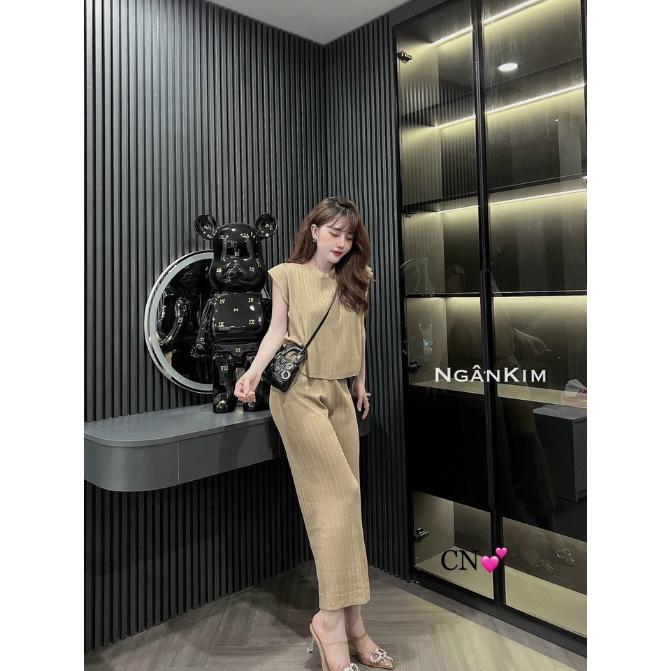 Set bộ len gân sát nách quần suông