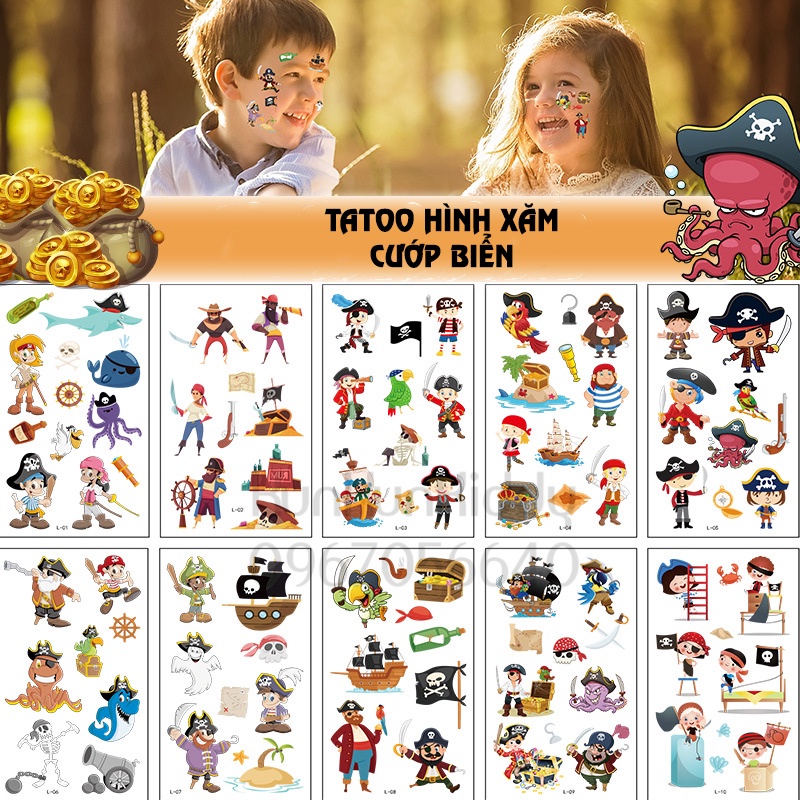 Hình xăm tatoo sticker PIRATE dán chống thấm nước cho bé sáng tạo vui chơi an toàn