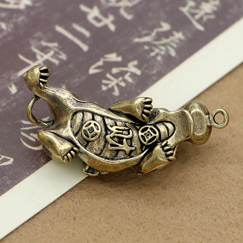 Phong Thủy- Móc Khóa Mặt Dây Chuyền Bằng  Đồng Thau Nguyên Chất Hình Tỳ Hưu Ngậm Tiền-May Mắn - Tài Lộc