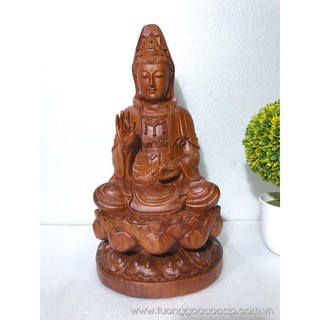 Tượng gỗ Mẹ Quan Âm gỗ bách xanh trang trí trên xe hơi cao 16cm Nội Thất