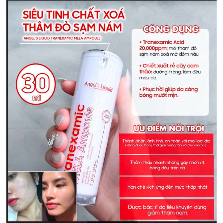 Siêu tinh chất xóa mờ thâm sạm nám Angel's liquid tranexamic mela ampoule 30ml