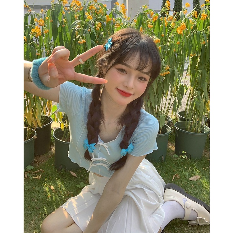 Áo thun ZHELIHANGFEI ngắn tay thắt nơ xinh xắn thời trang