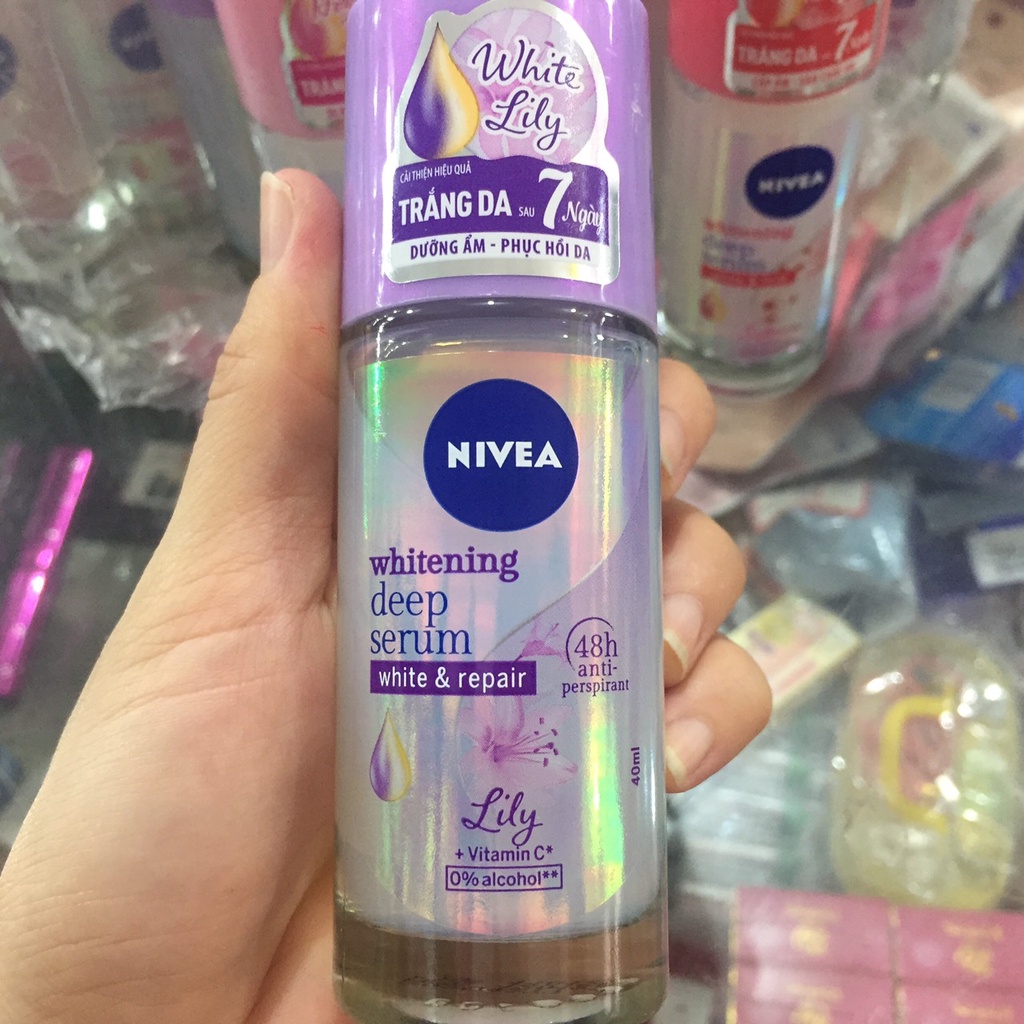 Lăn khử mùi NIVEA serum 40ml hương Lily trắng da dưỡng ẩm phục hồi da (tím)
