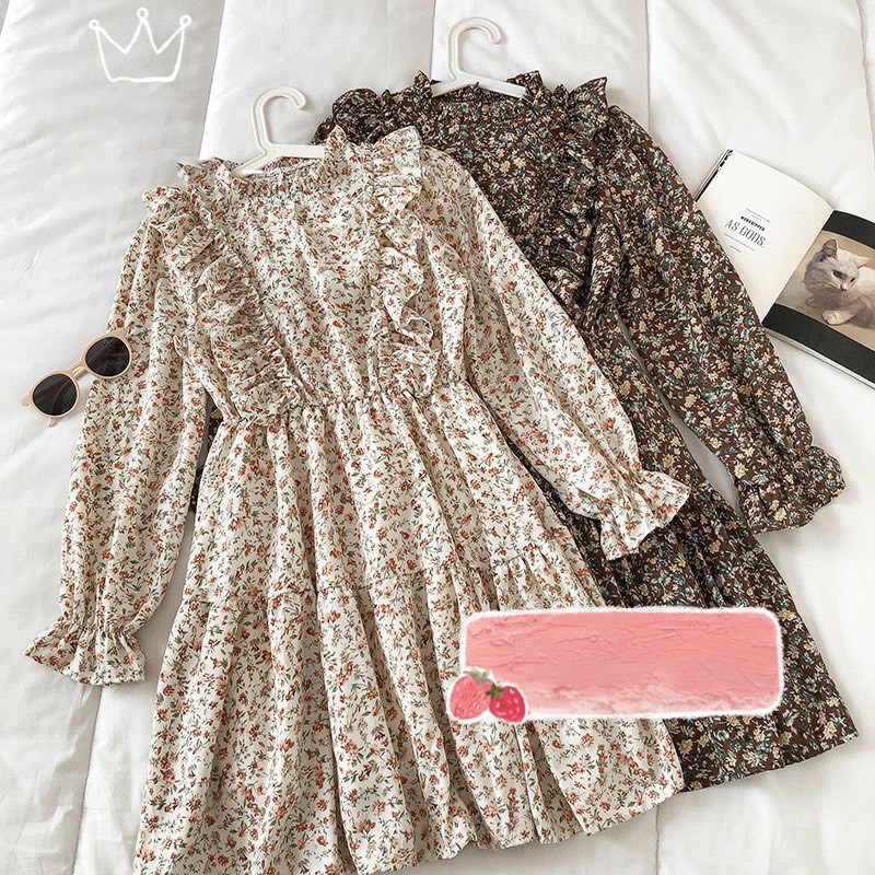 váy hoa nhí vintage, váy hoa nhí dáng xòe cánh tiên viền bèo pikatchu | BigBuy360 - bigbuy360.vn