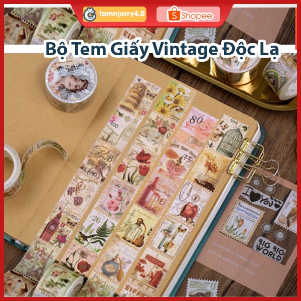 Tem nhãn dán vintage, miếng dán decal thiết kế họa tiết kiểu con tem 960 tem, cuộn 5 mét [TOM AND JERRY 4.0 TOYS STORE]
