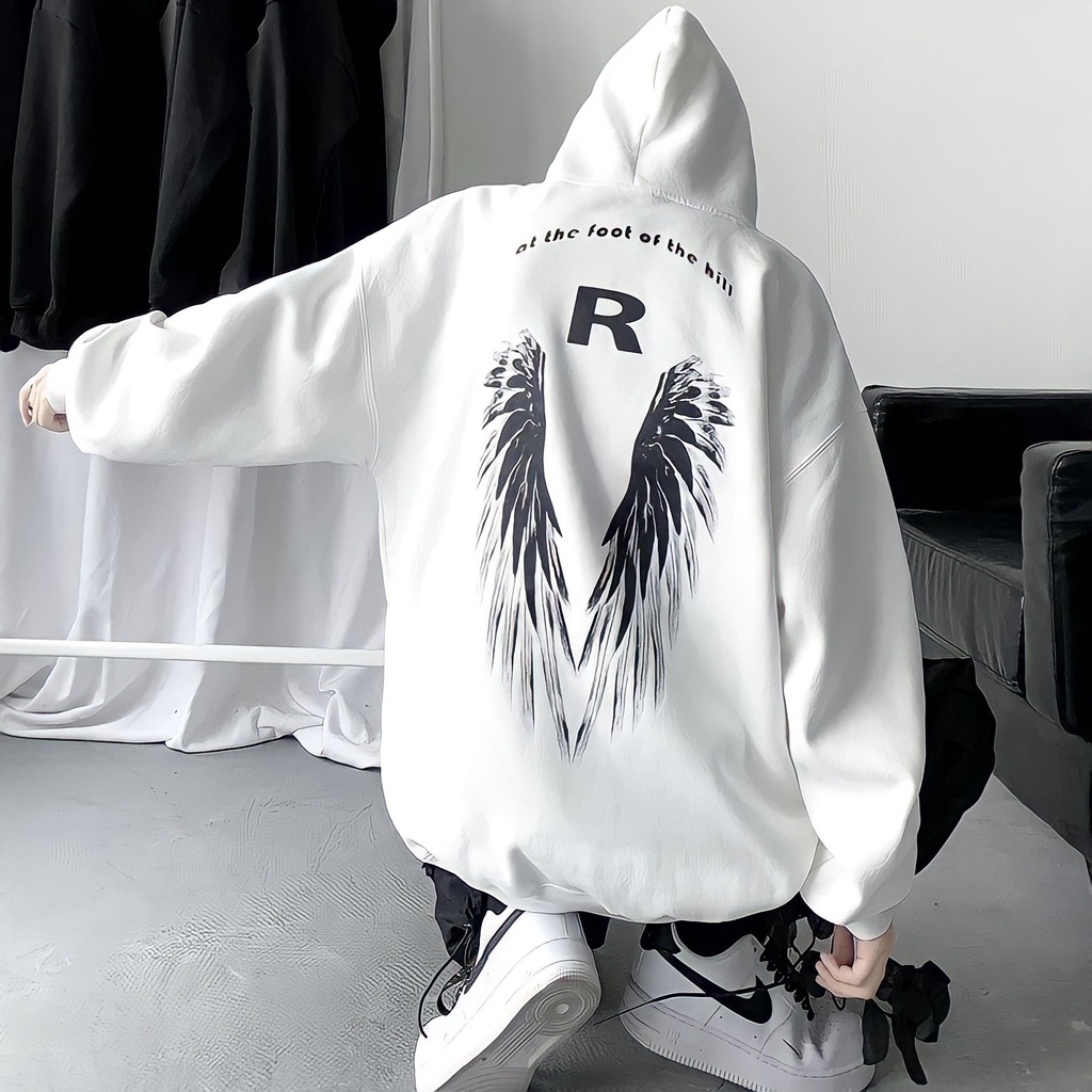 Áo Hoodie Nỉ Ngoại Unisex Cánh Thiên Thần Nam Nữ Túi Trước Mũ Rộng 2 Màu